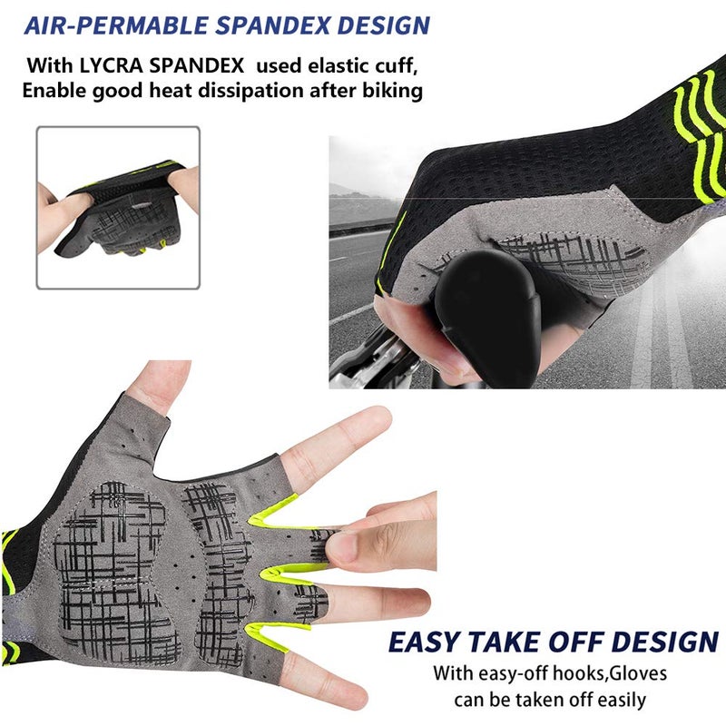 MOREOK Mens Cycling Gloves,Half Finger Biking Glove MTB DH Road Bicycle Gloves Gel Pad Shock-Absorbing Anti-Slip Breathable Motorcycle Mountain Bike Gloves AK55-YELLOW-S - Image 5